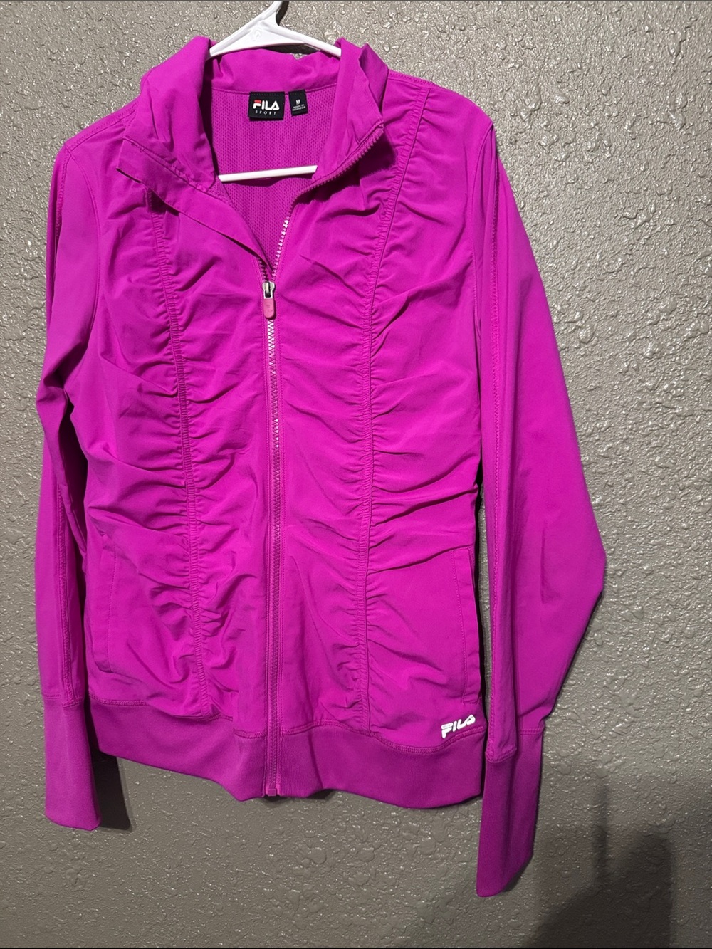 FILA Bright Magenta Ruched Zip-Up Bomber Jacket
